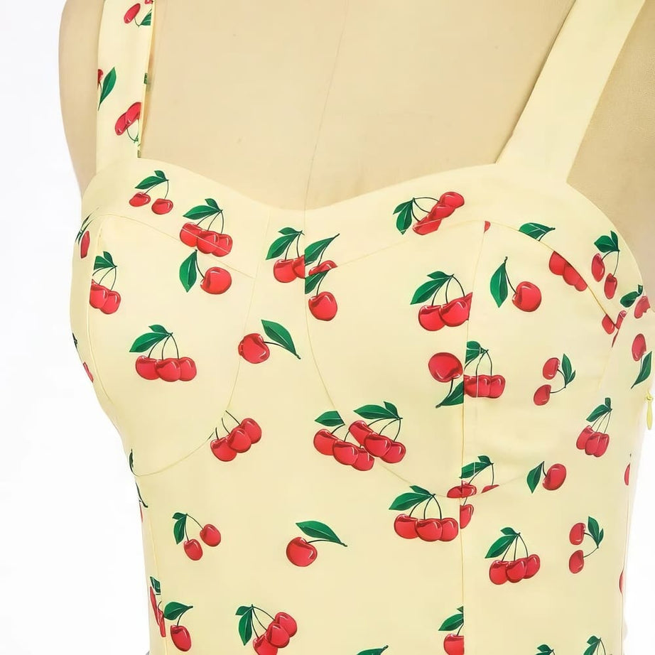 Robe vintage Jaune Pastel Cerises