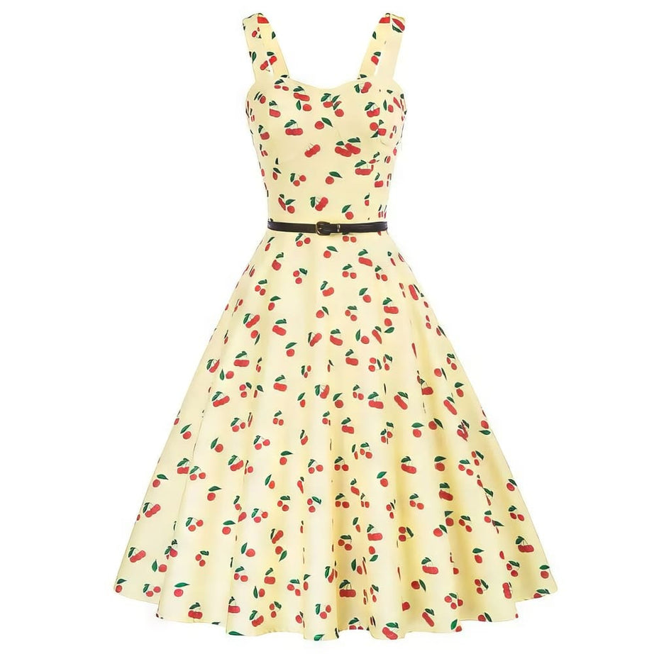 Robe vintage Jaune Pastel Cerises