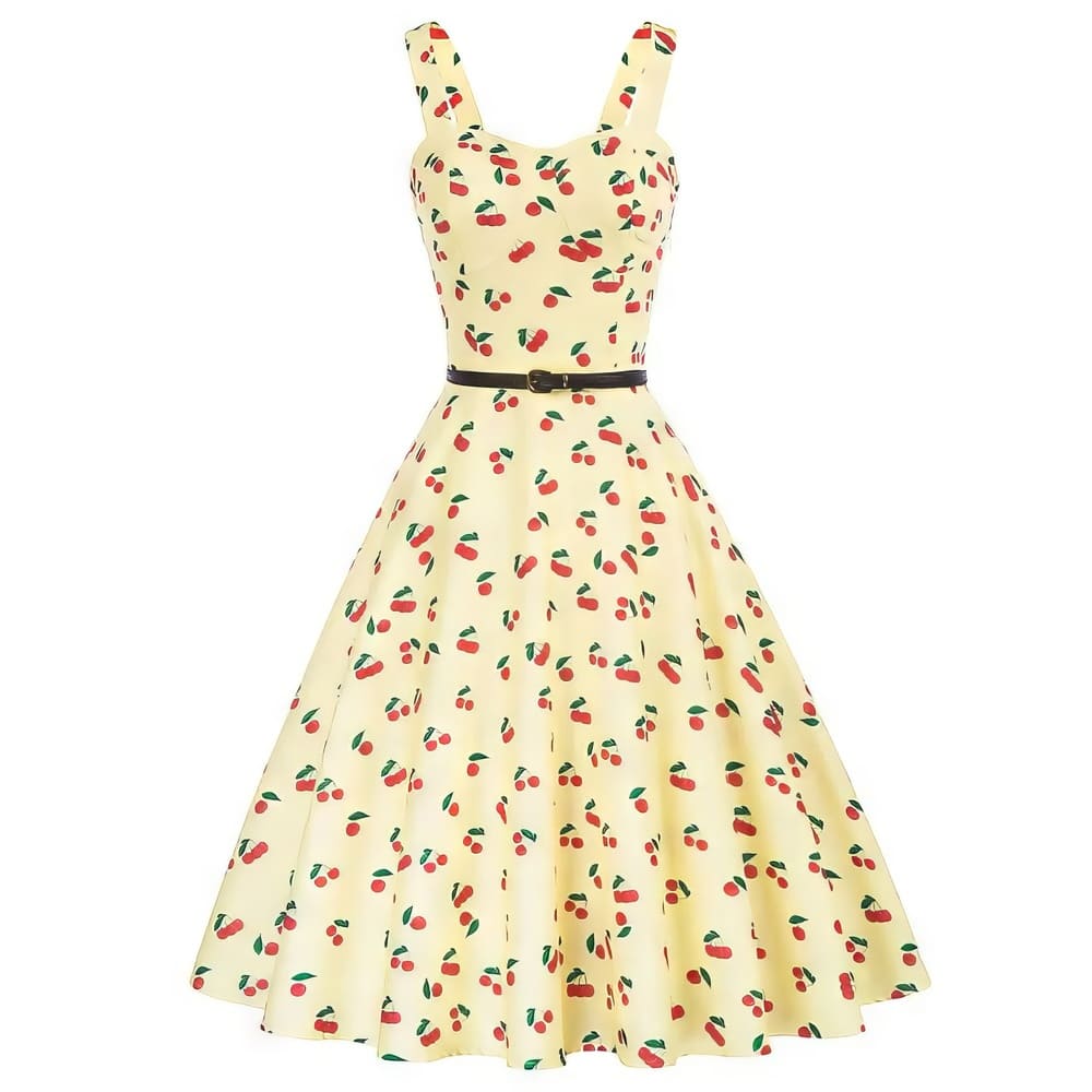 Robe vintage Jaune Pastel Cerises