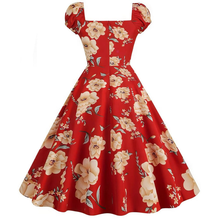 Robe vintage Rouge Grosses Fleurs