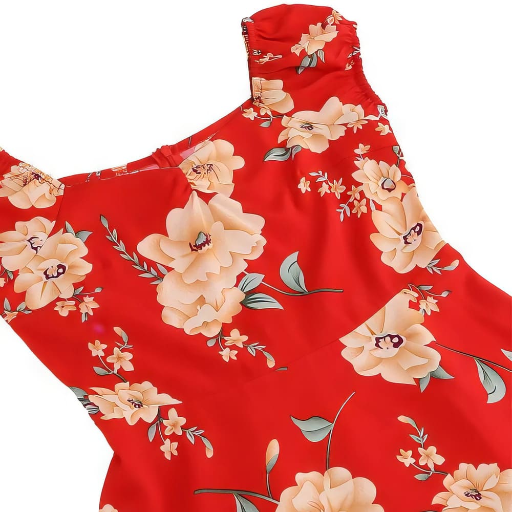Robe vintage Rouge Grosses Fleurs