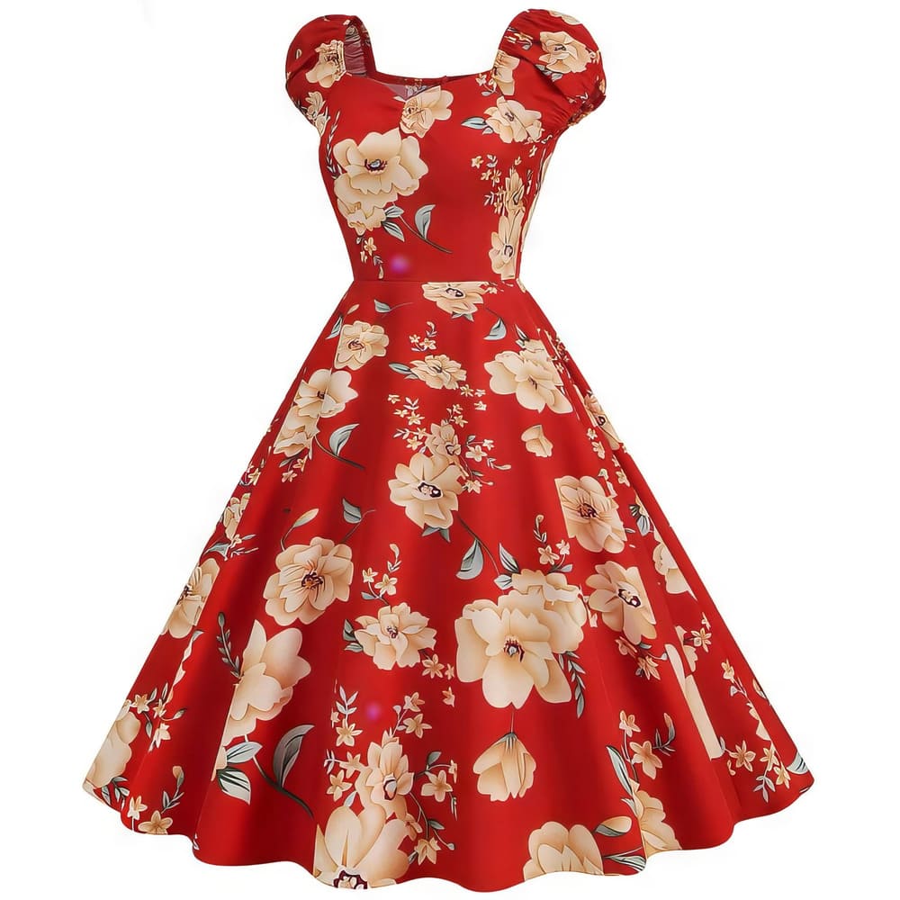 Vintage rotes Kleid mit großen Blumen