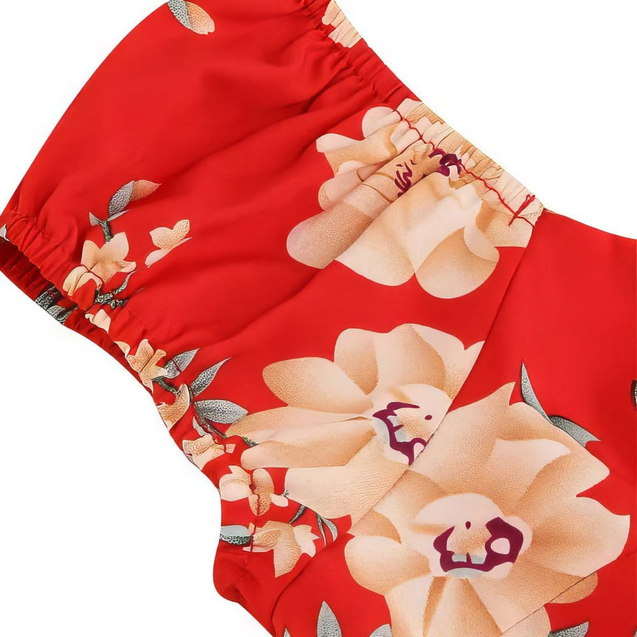 Robe vintage Rouge Grosses Fleurs