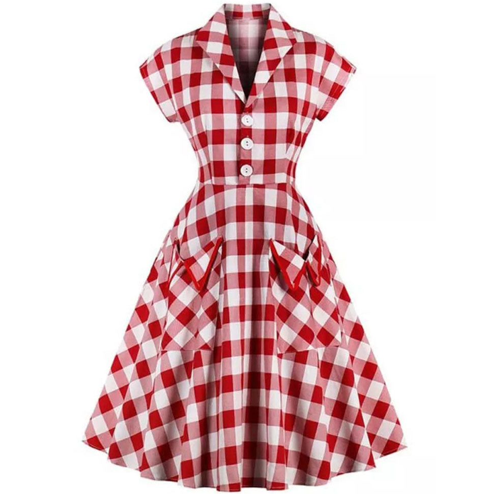 Robe vintage à Carreaux Rouge et Blanche