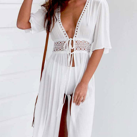 Robe Plage Blanche Bohème - Rosa