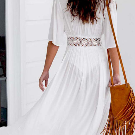 Robe Plage Blanche Bohème - Rosa
