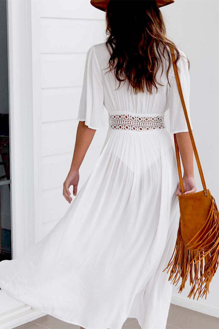 Robe Plage Blanche Bohème - Rosa