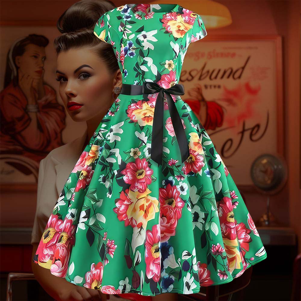 Vintage grünes Blumenkleid