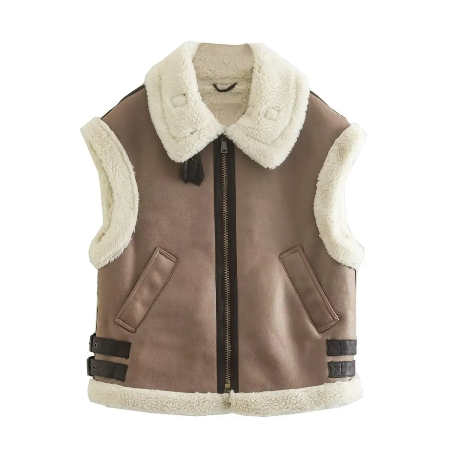 Gilet en fausse peau de mouton pour femme