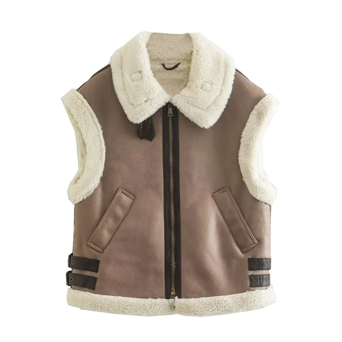 Gilet en fausse peau de mouton pour femme