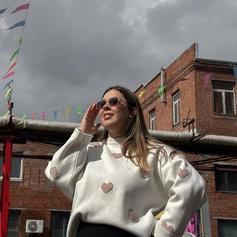 Women's Love Embroidered Round Neck Sweater