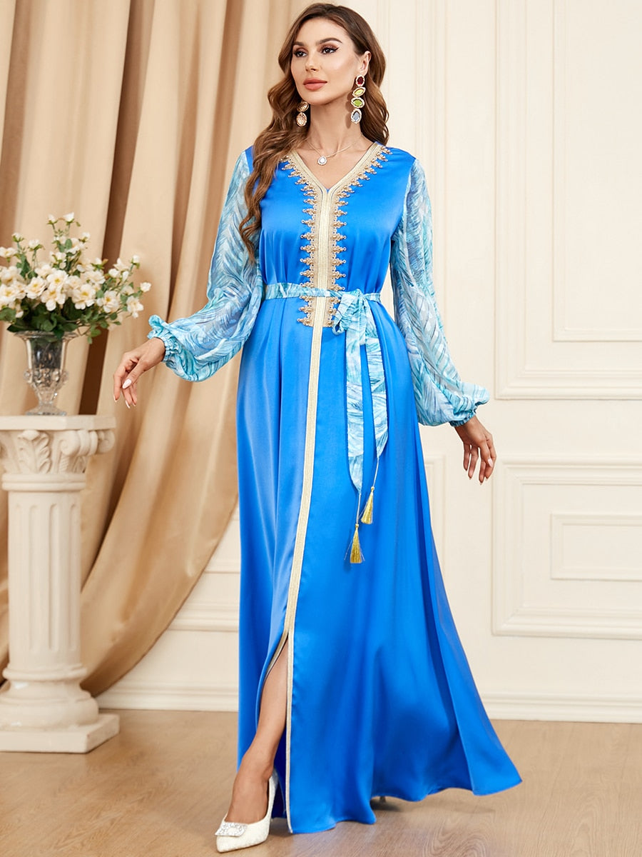 Caftan marocain Fleur de Jasmin - Bleu