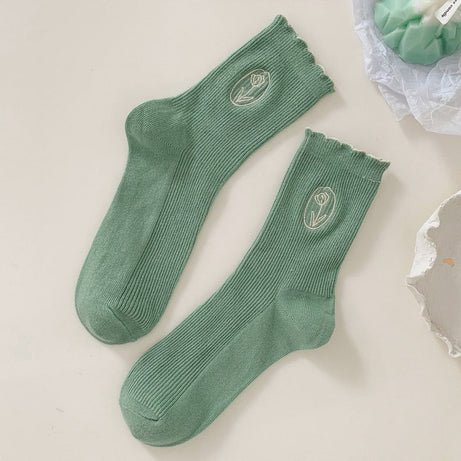 Chaussettes femme longues rayures avec broderie florale London