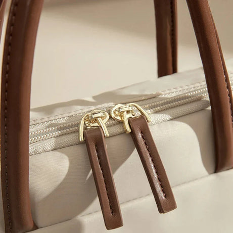 Sac Ordinateur Femme Beige en Nylon