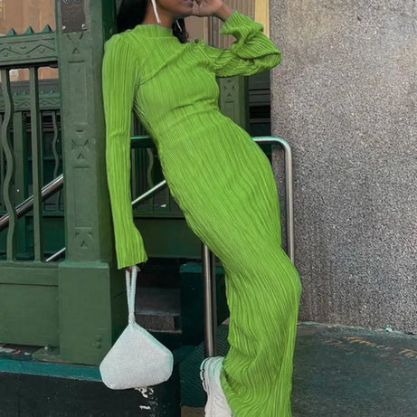 Sandrine – Langes Damen-Abendkleid mit ausgestellten Ärmeln und Rundhalsausschnitt für Damen
