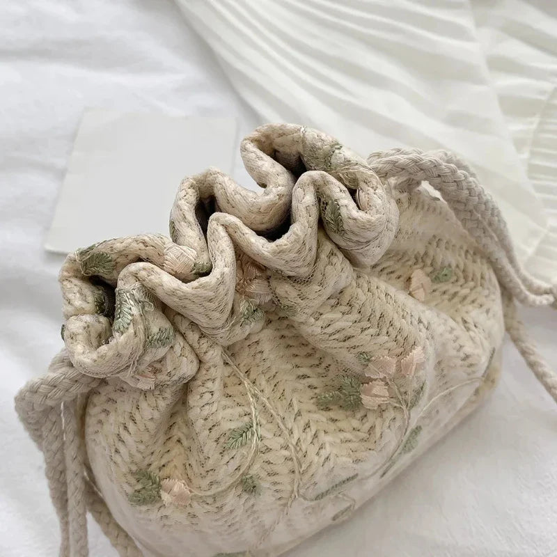 Sac Femme Bourse avec Fleurs Brodées