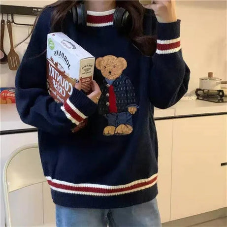 Pull ours de dessin animé de style japonais pour femmes
