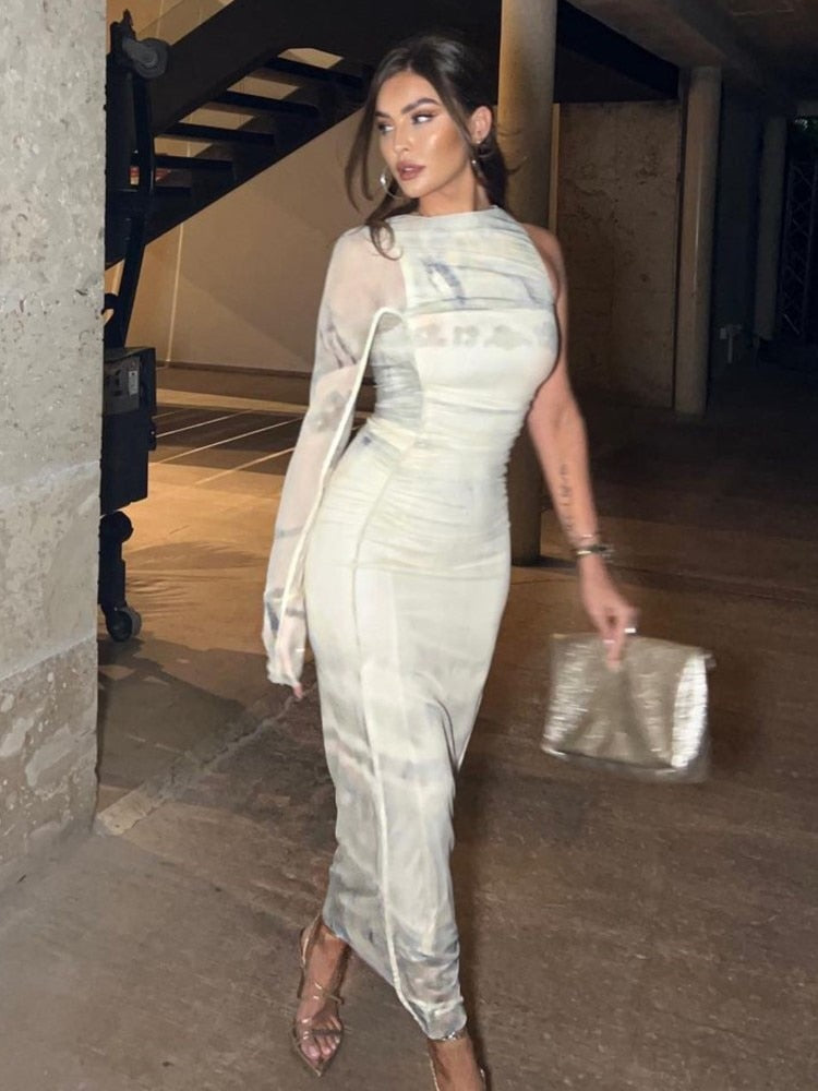 Olga - Robe soirée Midi asymétrique en Tulle pour femmes