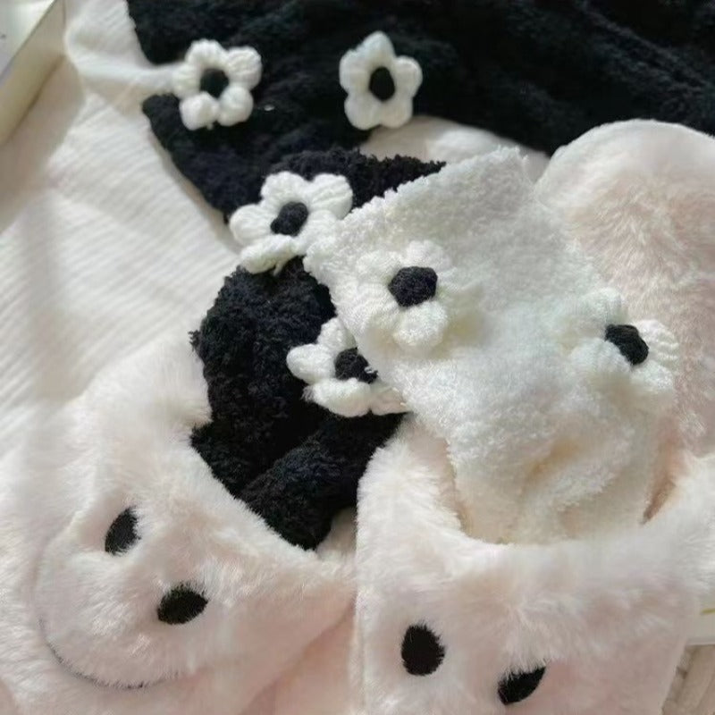 Chaussettes chaudes femme à fleurs