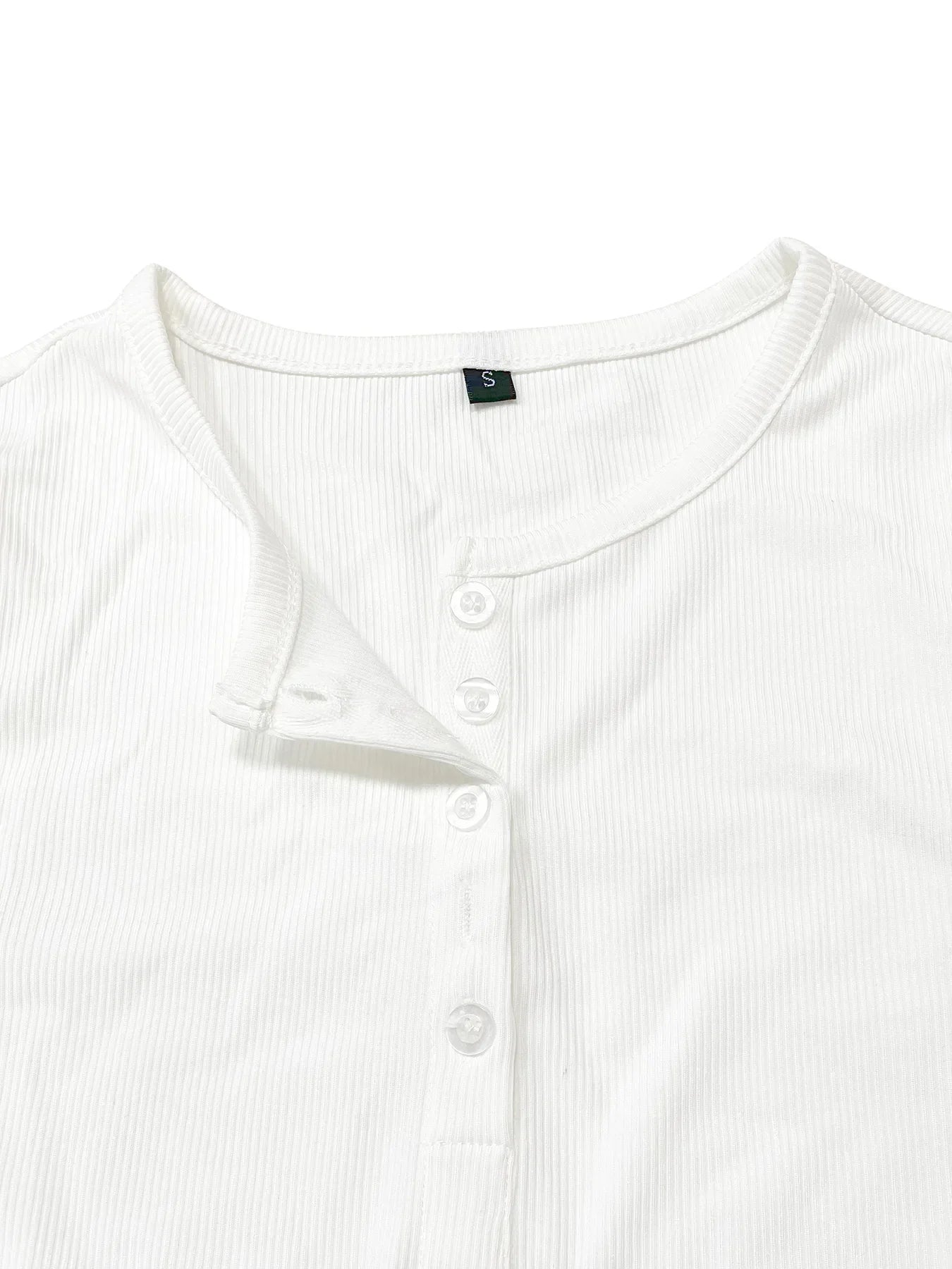 Haut Femme Côtelé à Manches Longues – T-Shirt Henley avec Boutons