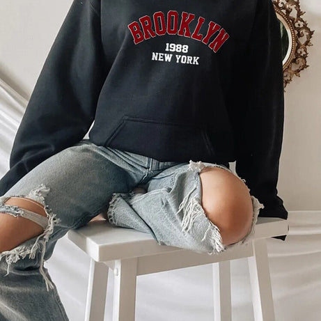 Kapuzenpullover mit Buchstaben-Print für Damen