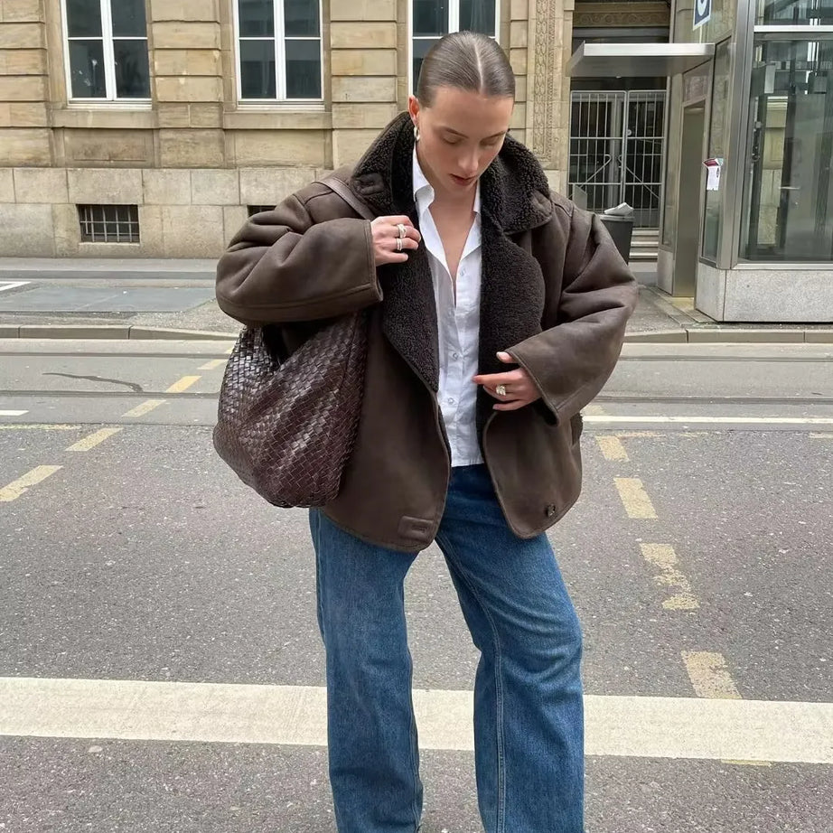 Veste Chaude en PU avec Poches pour Femme