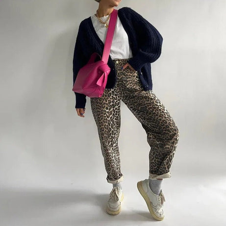 Saarara | Jeans vintage avec motif léopard