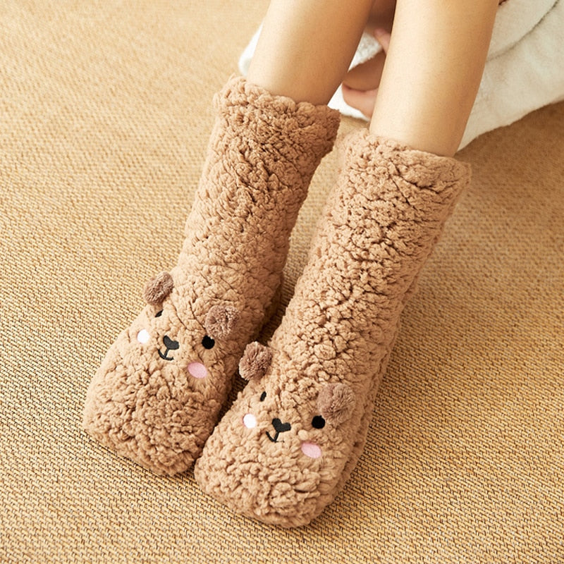 Lange Plüschsocken für Damen mit Teddybärmuster Katalina