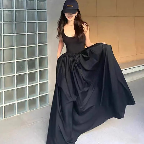Robe mi-longue taille haute pour femme