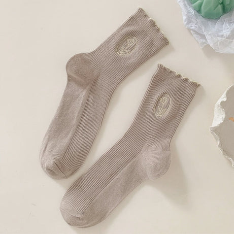 Chaussettes femme longues rayures avec broderie florale London