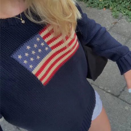 Ästhetischer Strickpullover mit langen Ärmeln für Damen