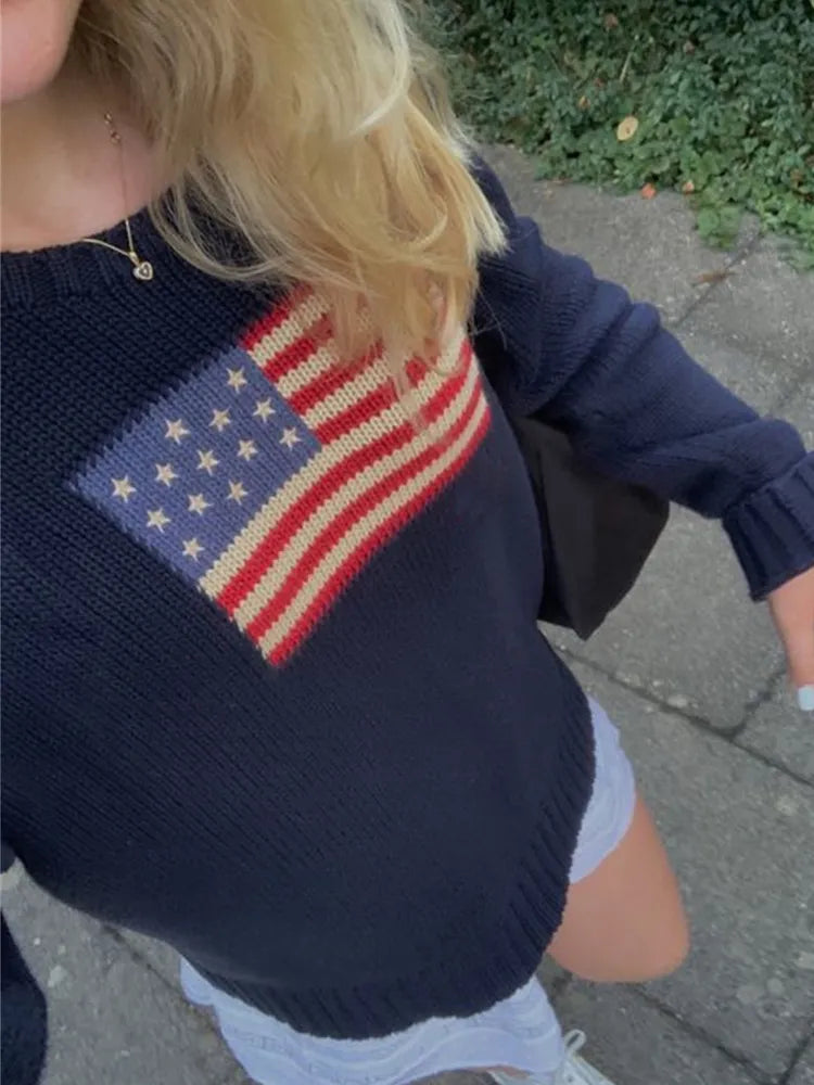 Ästhetischer Strickpullover mit langen Ärmeln für Damen