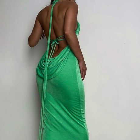 Muliana – Langes grünes Abendkleid mit offenem Rücken für Damen