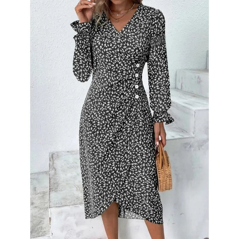 H-förmiges, florales, plissiertes Bohemian-Kleid für Damen
