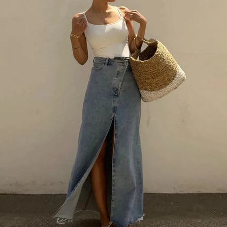 Jupe en jean taille haute vintage pour femme Clave