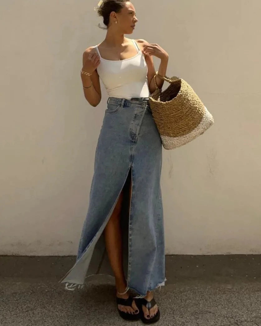 Jupe en jean taille haute vintage pour femme Clave
