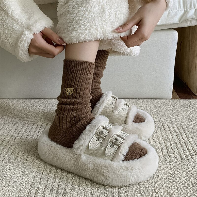 Chaussettes femme rayées avec ours en peluche Nancy