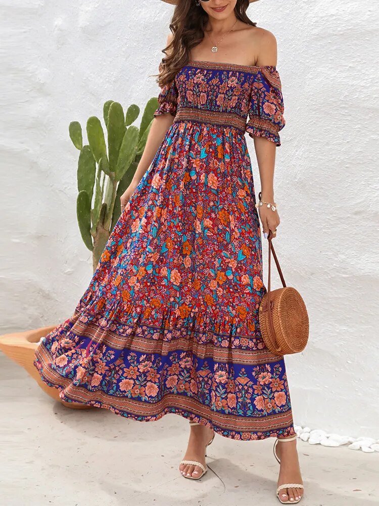 Robe bohème plissée à imprimé Floral pour Femmes Ello