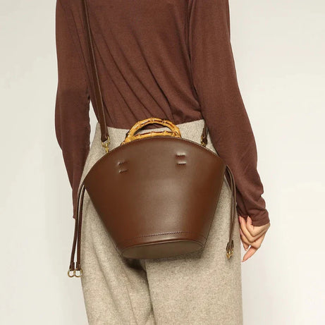 Sac à Main Seau avec Poignée en Bambou