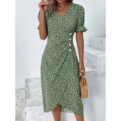 H-förmiges, florales, plissiertes Bohemian-Kleid für Damen