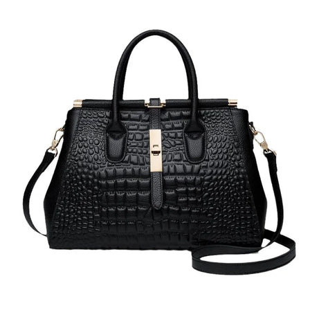 Sac à Main en Cuir Femme Noir Motif Crocodile