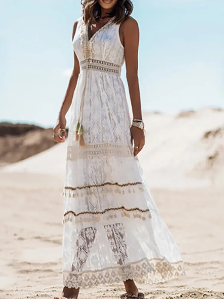 Boho-Stil, Spitze, böhmisches Kleid für Damen, Retro