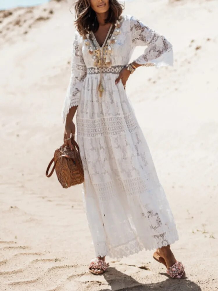 Boho-Stil, Spitze, böhmisches Kleid für Damen, Retro