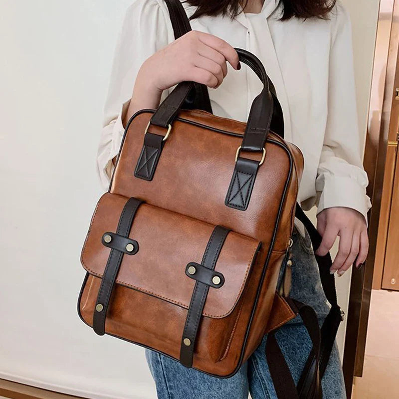Sac Cartable Femme Multipoches Marron