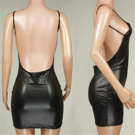 Robe libertine - Robe en simili cuir dos nu effet mouillé