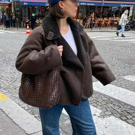 Veste Chaude en PU avec Poches pour Femme