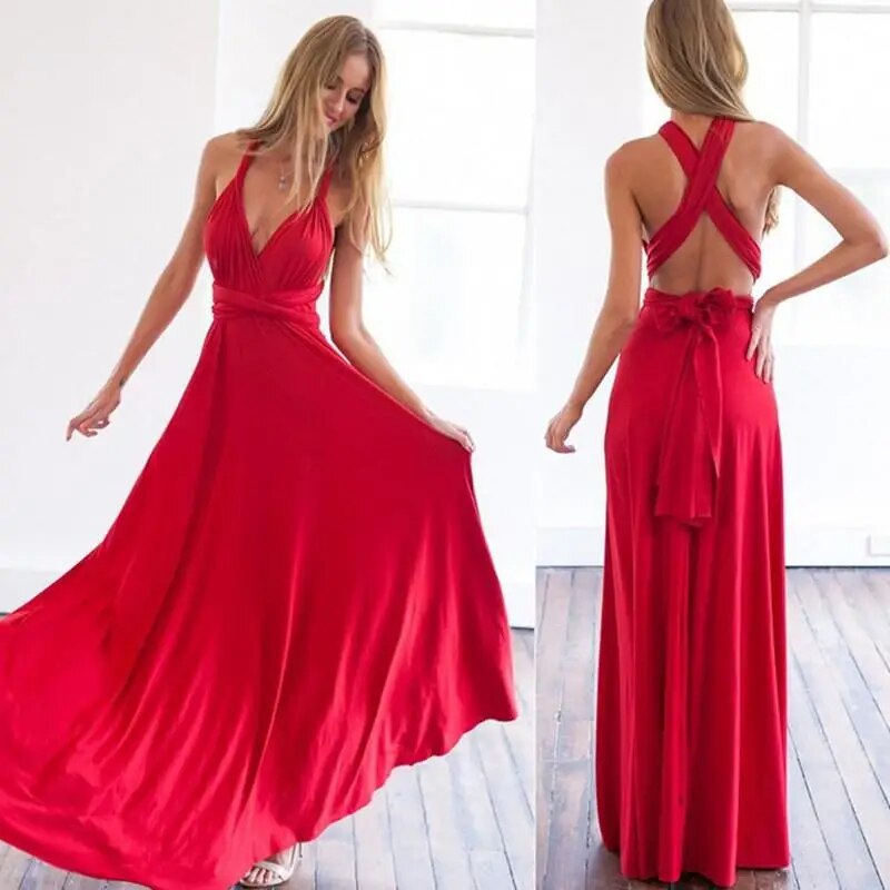 Rotes langes Kleid im Boho-Stil für Damen