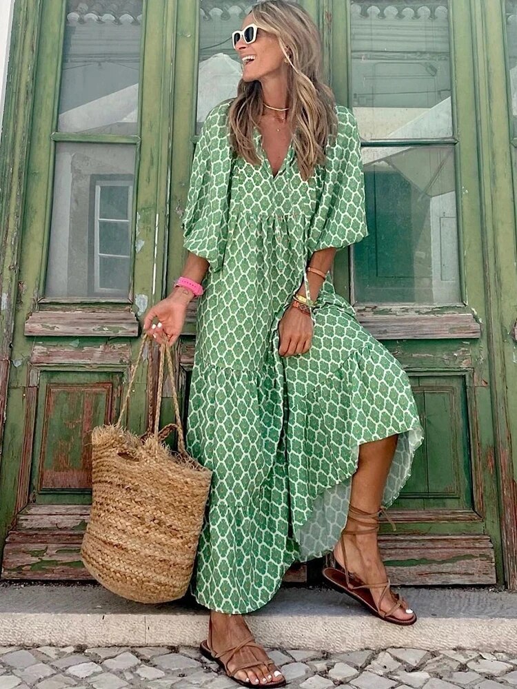 Tully Damen-Vintage-Kleid im Bohemian-Stil mit halben Ärmeln