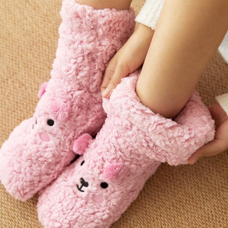 Lange Plüschsocken für Damen mit Teddybärmuster Katalina