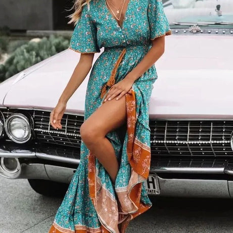 Robe longue bohème à pampilles pour femmes